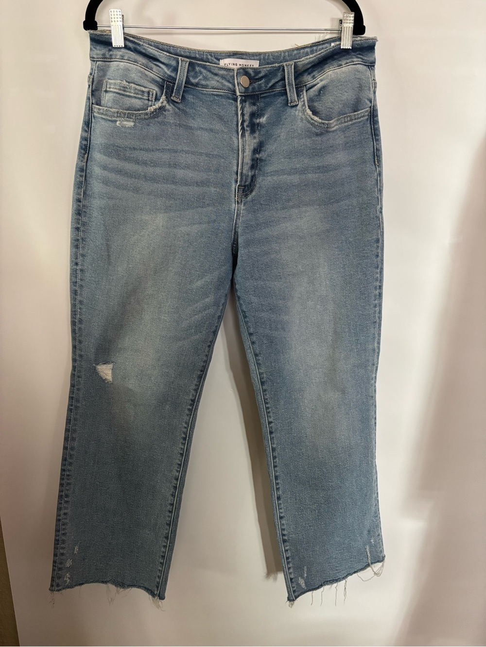 Flying Monkey High Rise Straight Leg Cropped Raw hem Jeans Size 32
